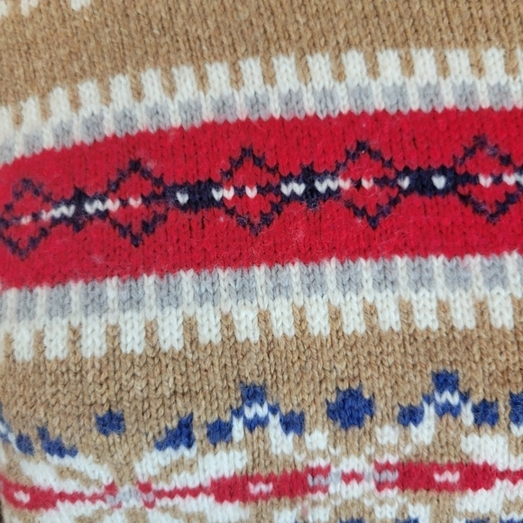 Lands End Tan & Red Fair Isle Cotton Sweater Size Medium - Picture 2 of 4